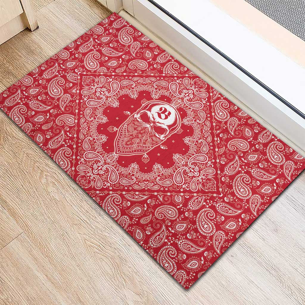Red Paisley Rubber Doormat Skull Gangster - Wonder Print Shop