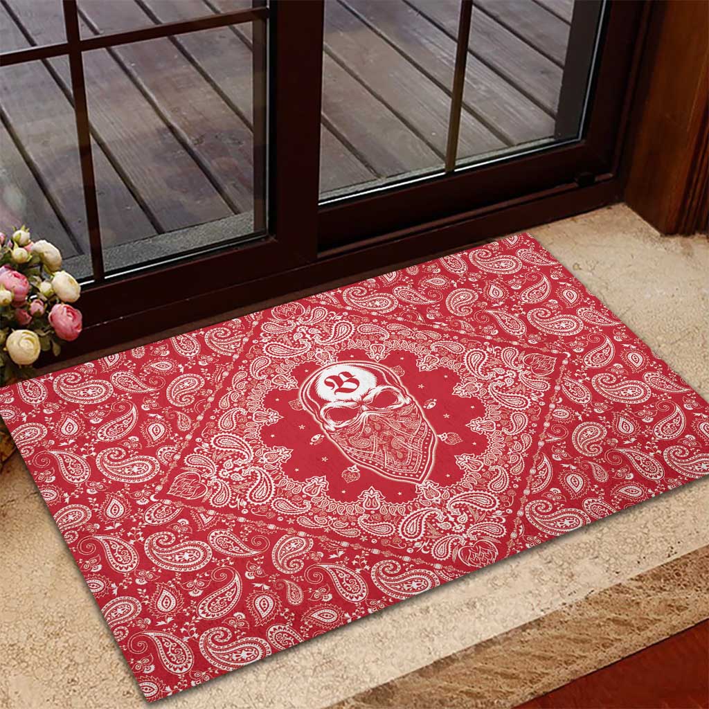 Red Paisley Rubber Doormat Skull Gangster - Wonder Print Shop