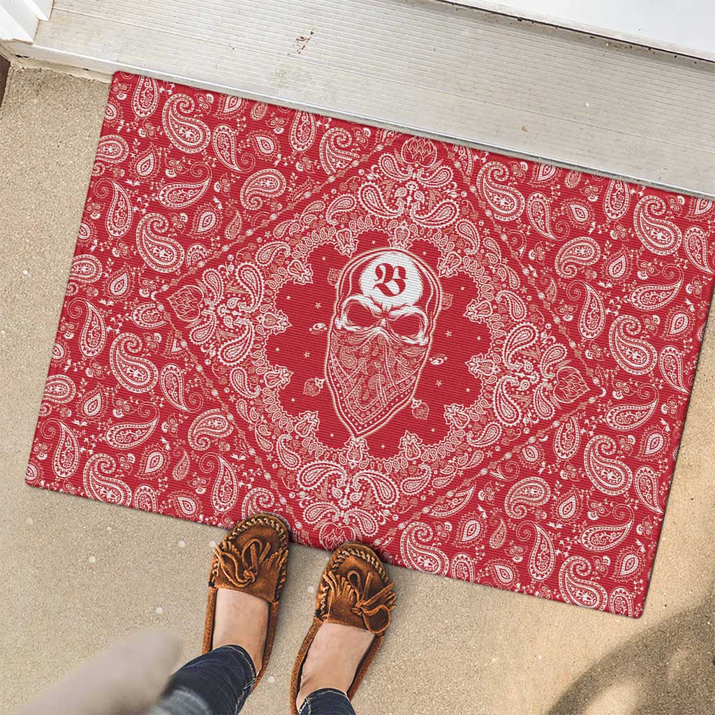 Red Paisley Rubber Doormat Skull Gangster - Wonder Print Shop