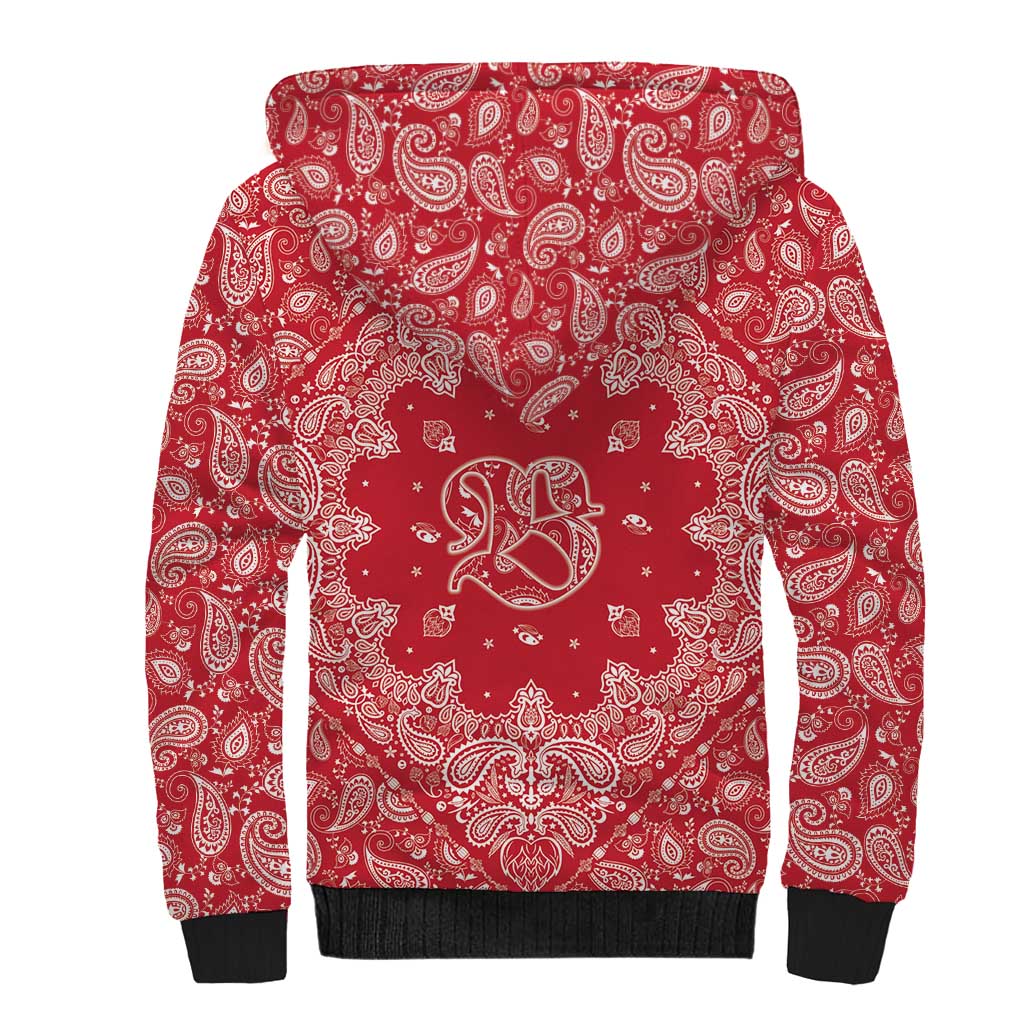 Red Paisley Sherpa Hoodie Skull Gangster - Wonder Print Shop