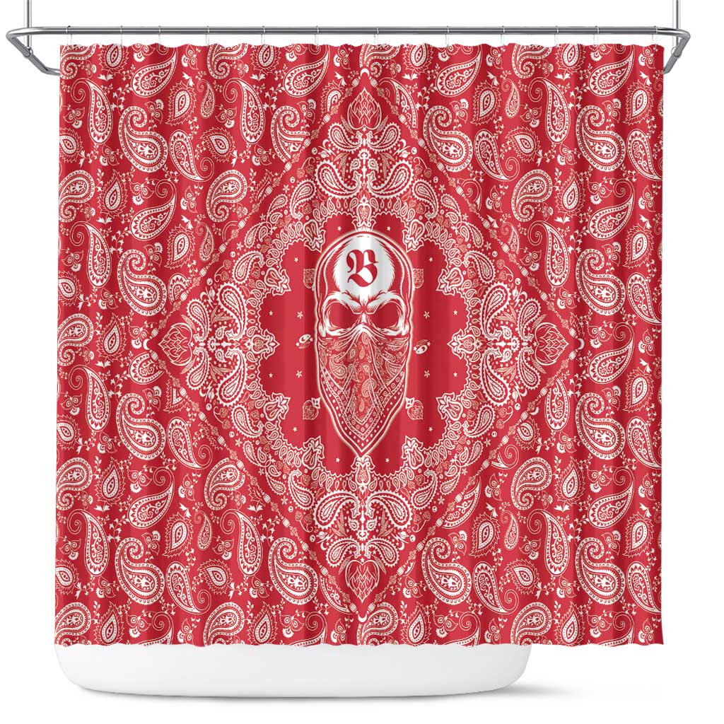 Red Paisley Shower Curtain Skull Gangster - Wonder Print Shop