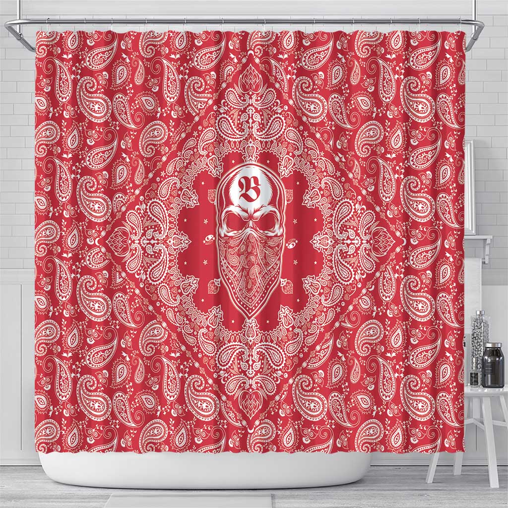 Red Paisley Shower Curtain Skull Gangster - Wonder Print Shop