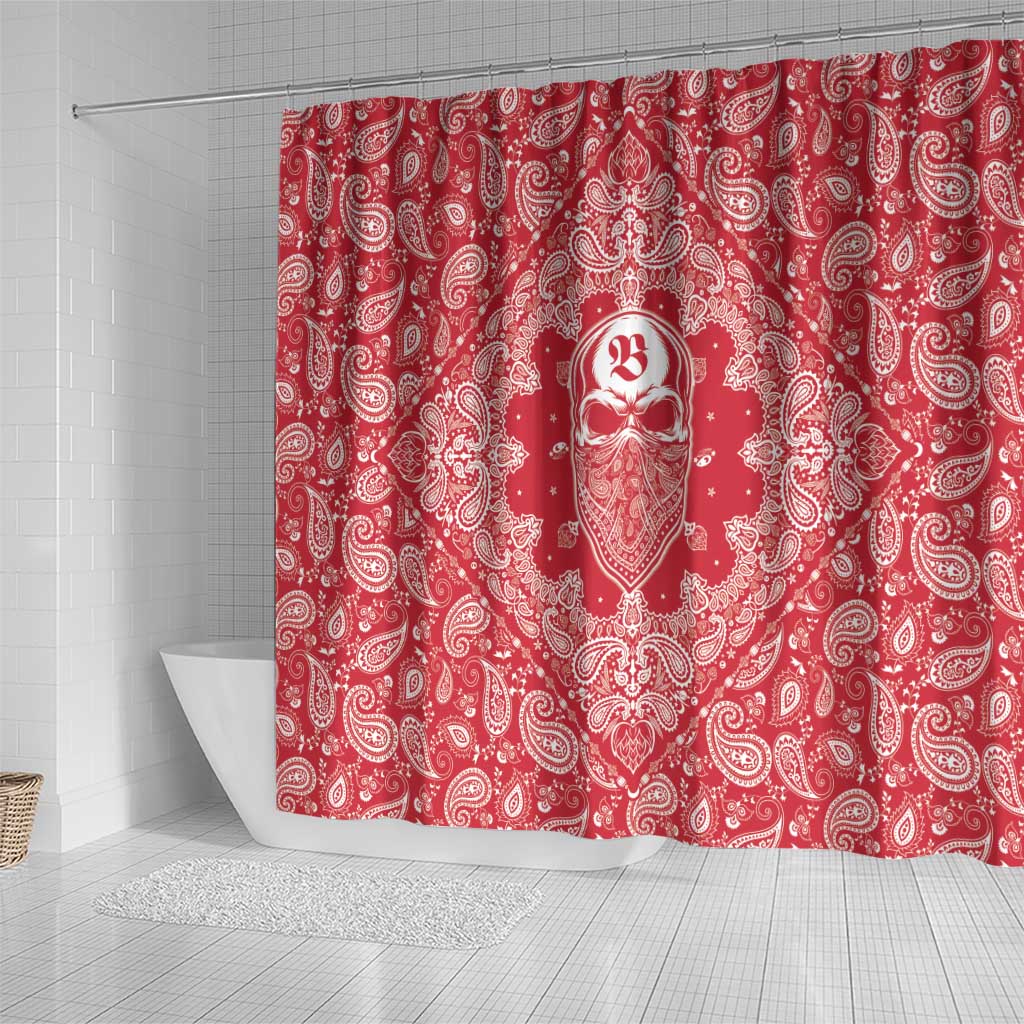 Red Paisley Shower Curtain Skull Gangster - Wonder Print Shop
