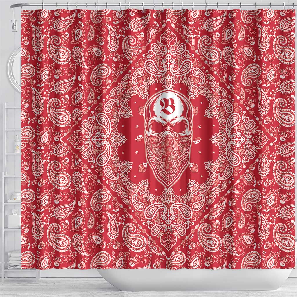 Red Paisley Shower Curtain Skull Gangster - Wonder Print Shop
