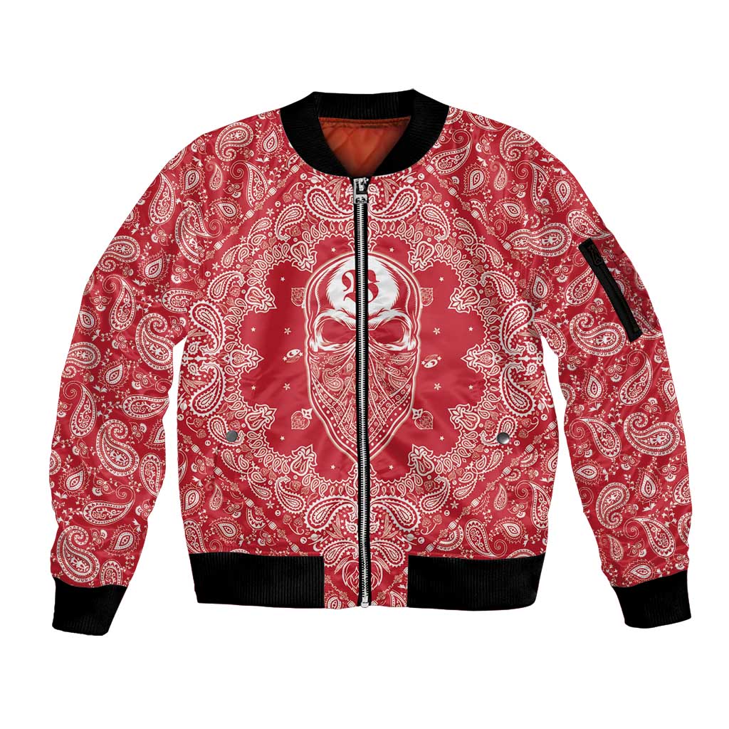 Red Paisley Sleeve Zip Bomber Jacket Skull Gangster - Wonder Print Shop