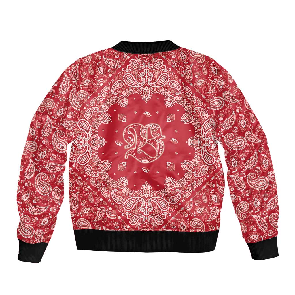 Red Paisley Sleeve Zip Bomber Jacket Skull Gangster - Wonder Print Shop