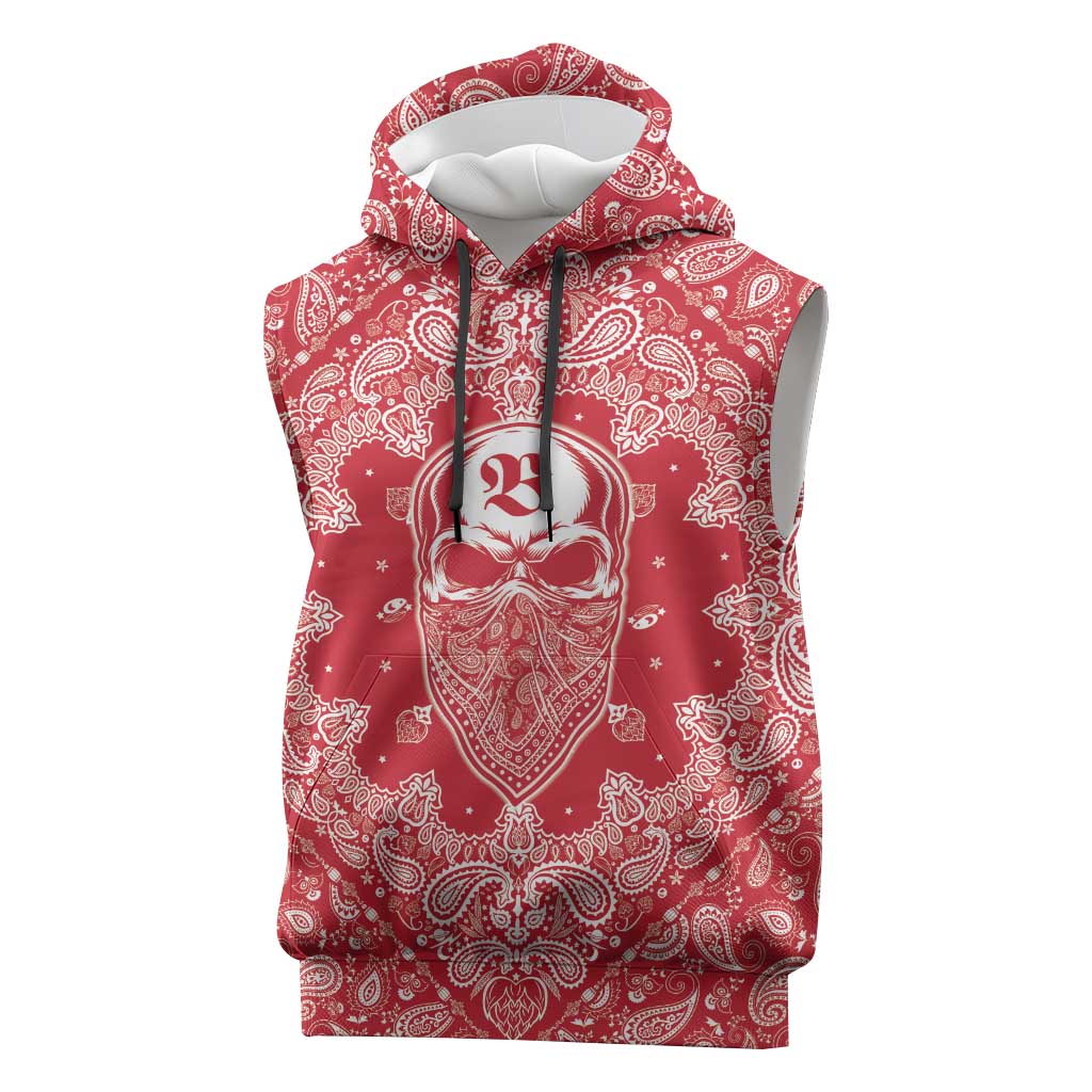 Red Paisley Sleeveless Hoodie Skull Gangster - Wonder Print Shop