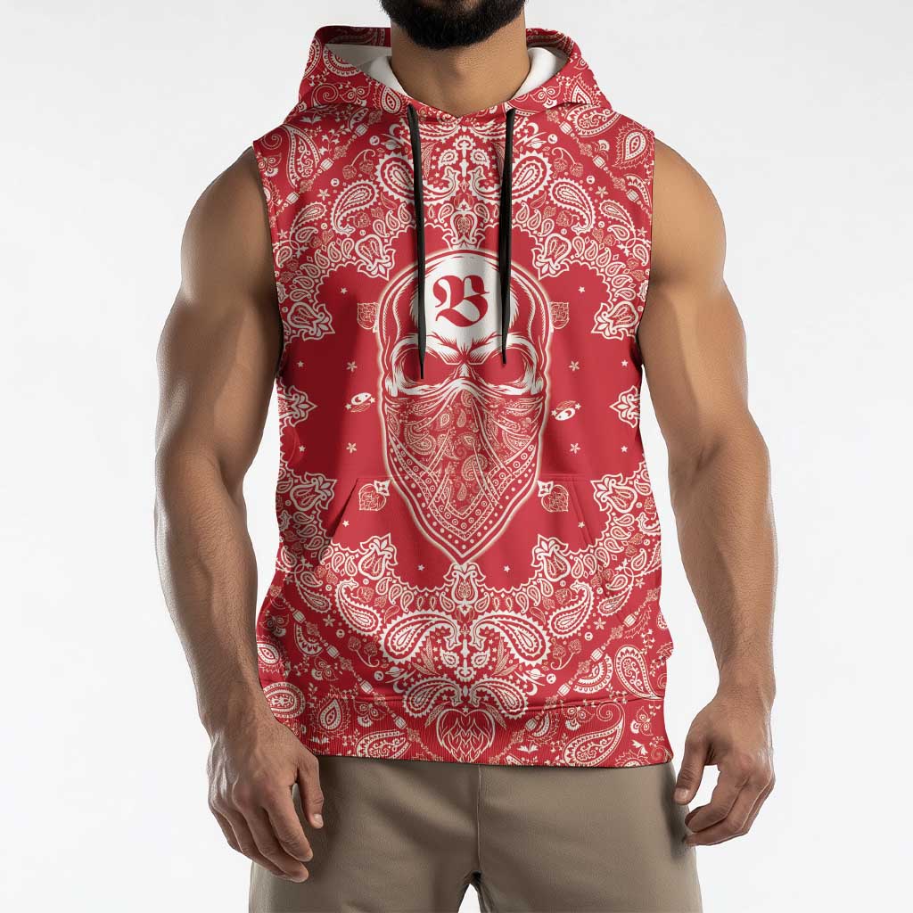 Red Paisley Sleeveless Hoodie Skull Gangster - Wonder Print Shop