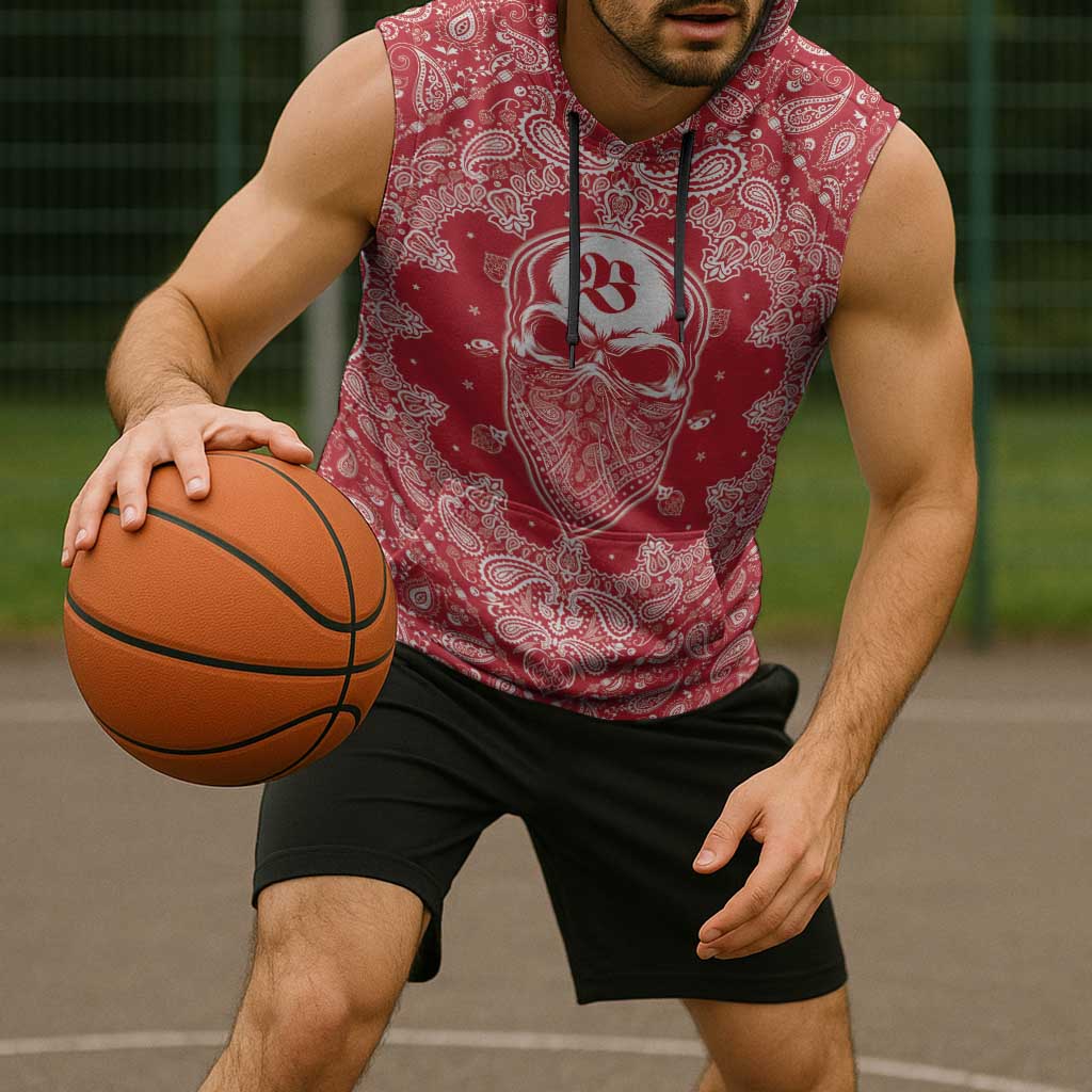 Red Paisley Sleeveless Hoodie Skull Gangster - Wonder Print Shop