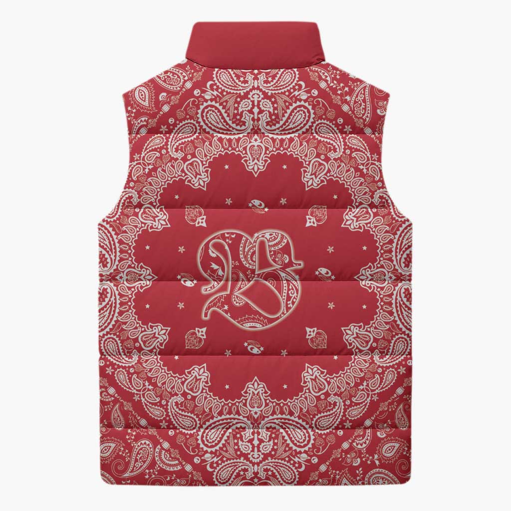 Red Paisley Sleeveless Puffer Jacket Skull Gangster - Wonder Print Shop