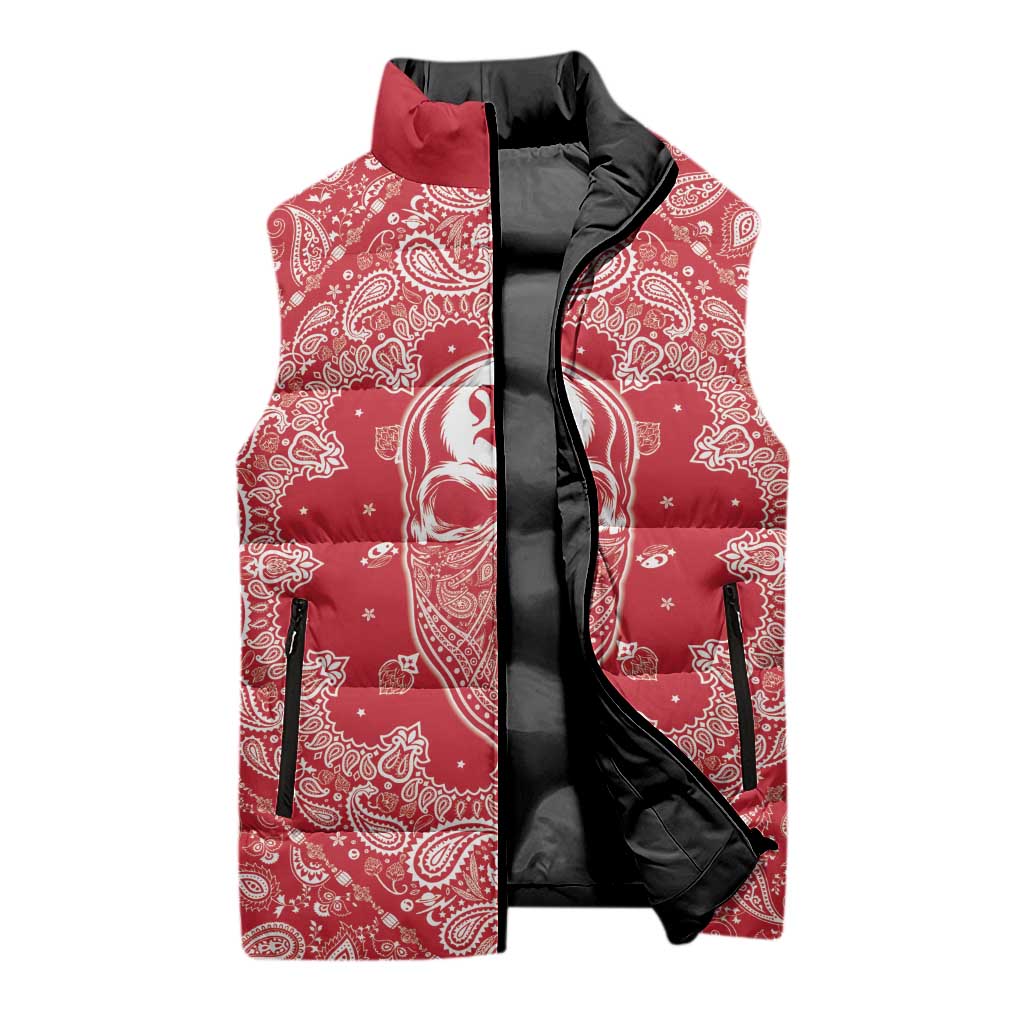 Red Paisley Sleeveless Puffer Jacket Skull Gangster - Wonder Print Shop