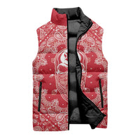 Red Paisley Sleeveless Puffer Jacket Skull Gangster - Wonder Print Shop