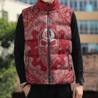 Red Paisley Sleeveless Puffer Jacket Skull Gangster - Wonder Print Shop