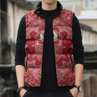 Red Paisley Sleeveless Puffer Jacket Skull Gangster - Wonder Print Shop