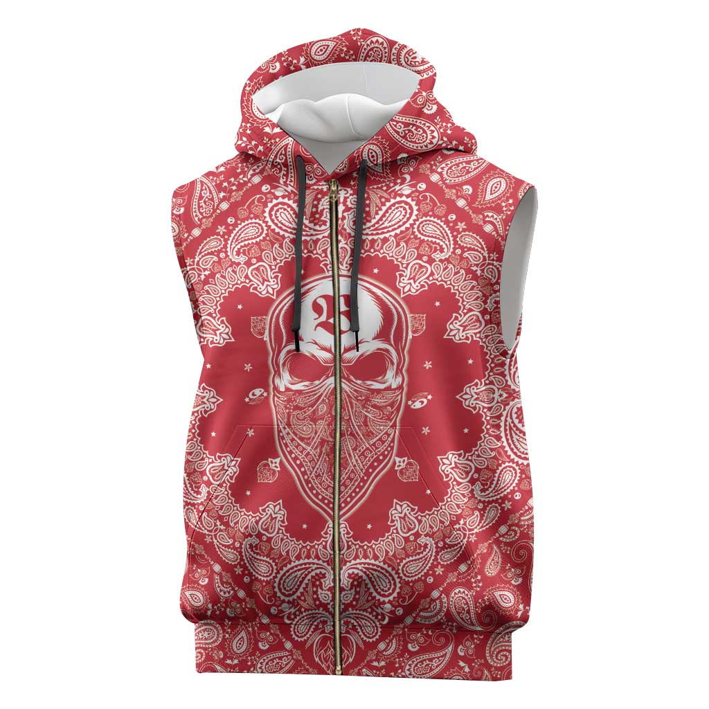 Red Paisley Sleeveless Zip Hoodie Skull Gangster - Wonder Print Shop