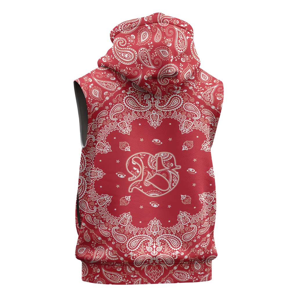 Red Paisley Sleeveless Zip Hoodie Skull Gangster - Wonder Print Shop