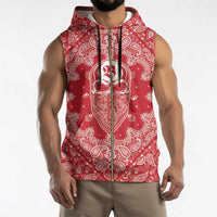 Red Paisley Sleeveless Zip Hoodie Skull Gangster - Wonder Print Shop
