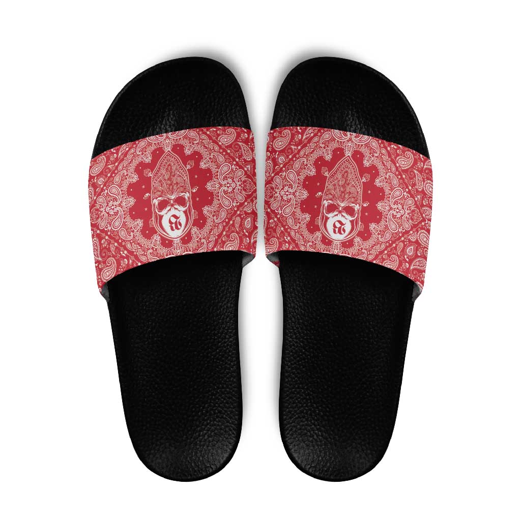 Red Paisley Slide Sandals Skull Gangster - Wonder Print Shop