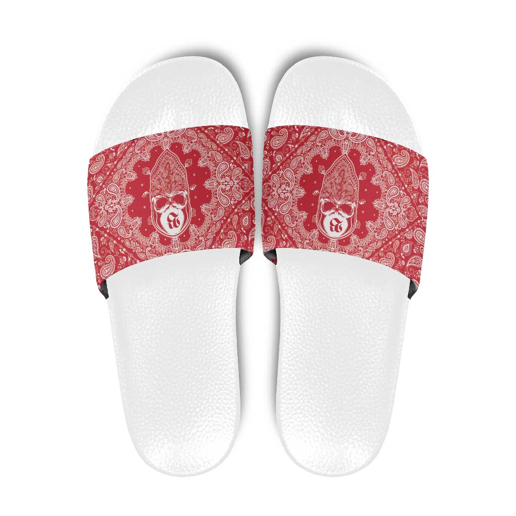 Red Paisley Slide Sandals Skull Gangster - Wonder Print Shop