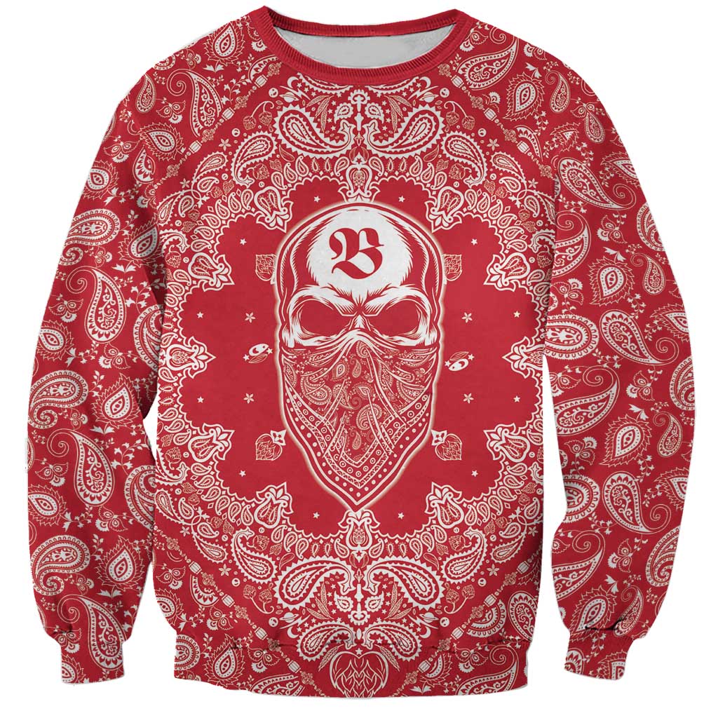 Red Paisley Sweatshirt Skull Gangster - Wonder Print Shop