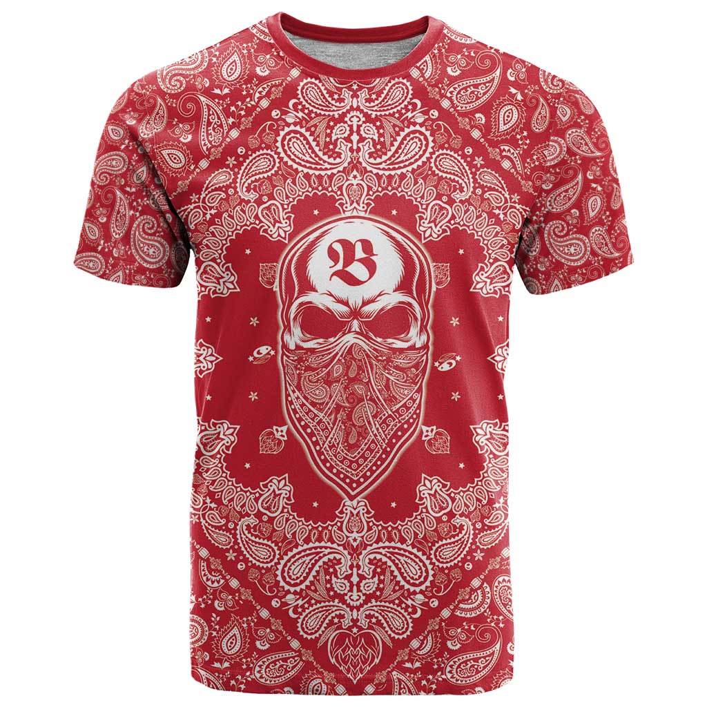 Red Paisley T Shirt Skull Gangster - Wonder Print Shop