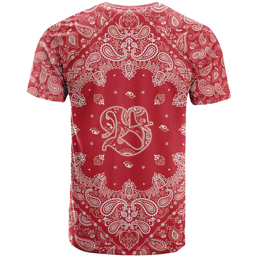 Red Paisley T Shirt Skull Gangster - Wonder Print Shop