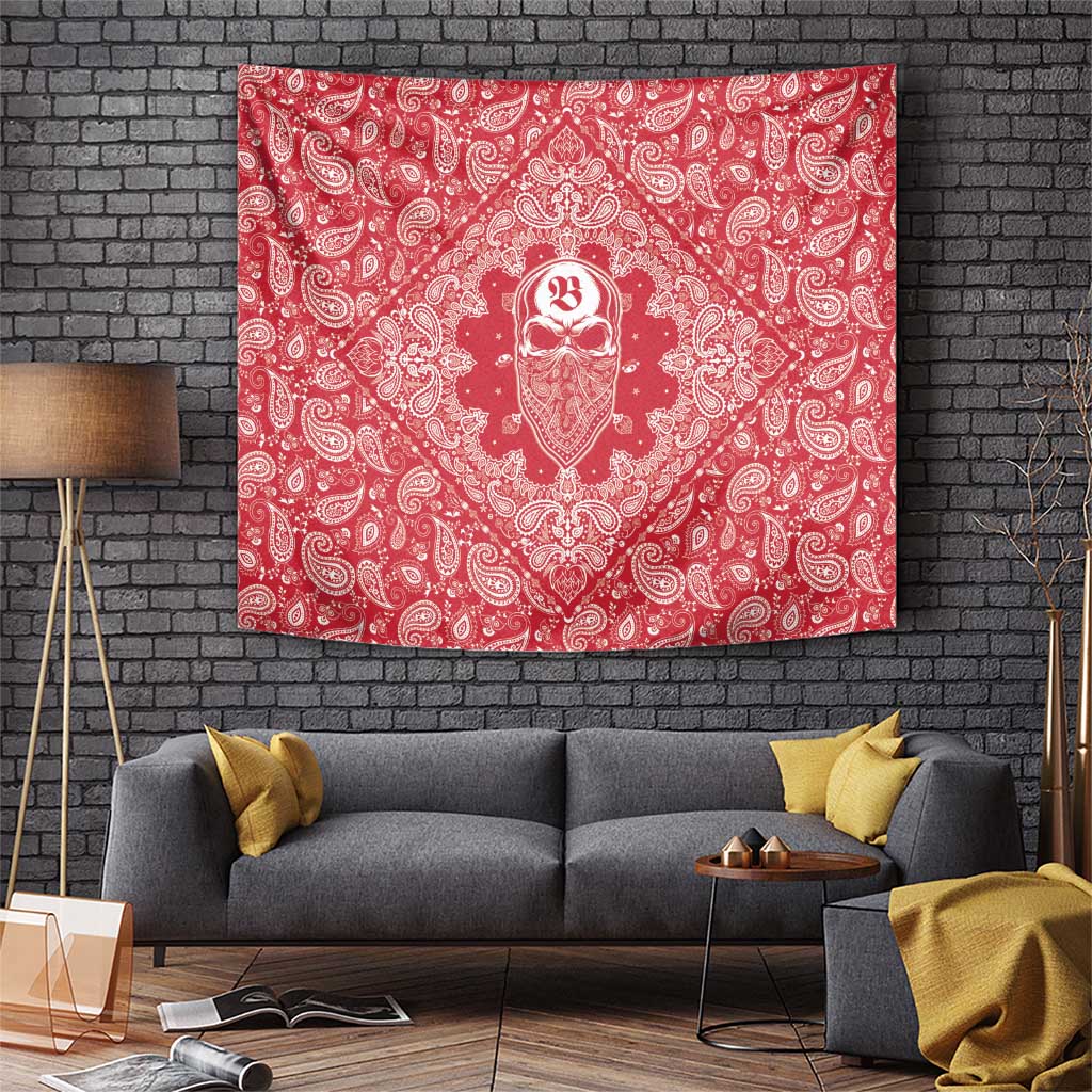 Red Paisley Tapestry Skull Gangster - Wonder Print Shop