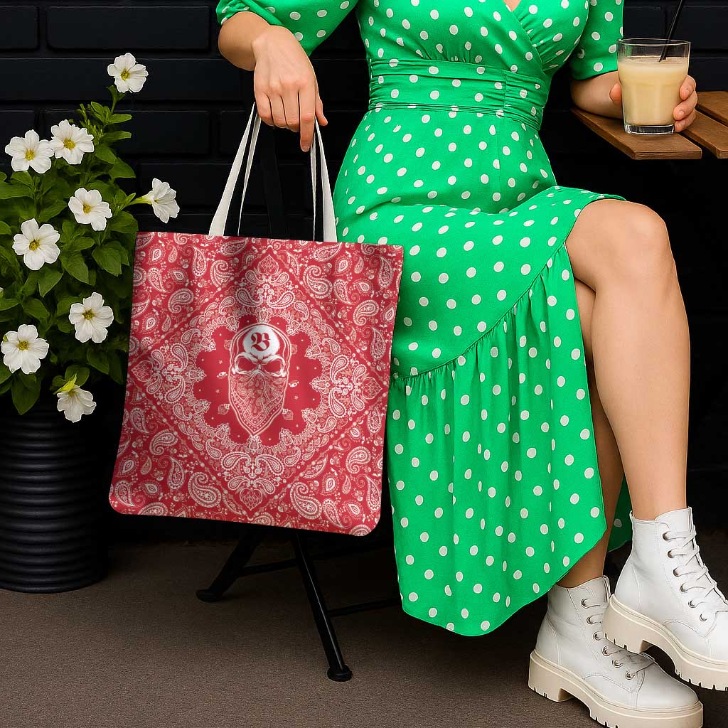 Red Paisley Tote Bag Skull Gangster - Wonder Print Shop