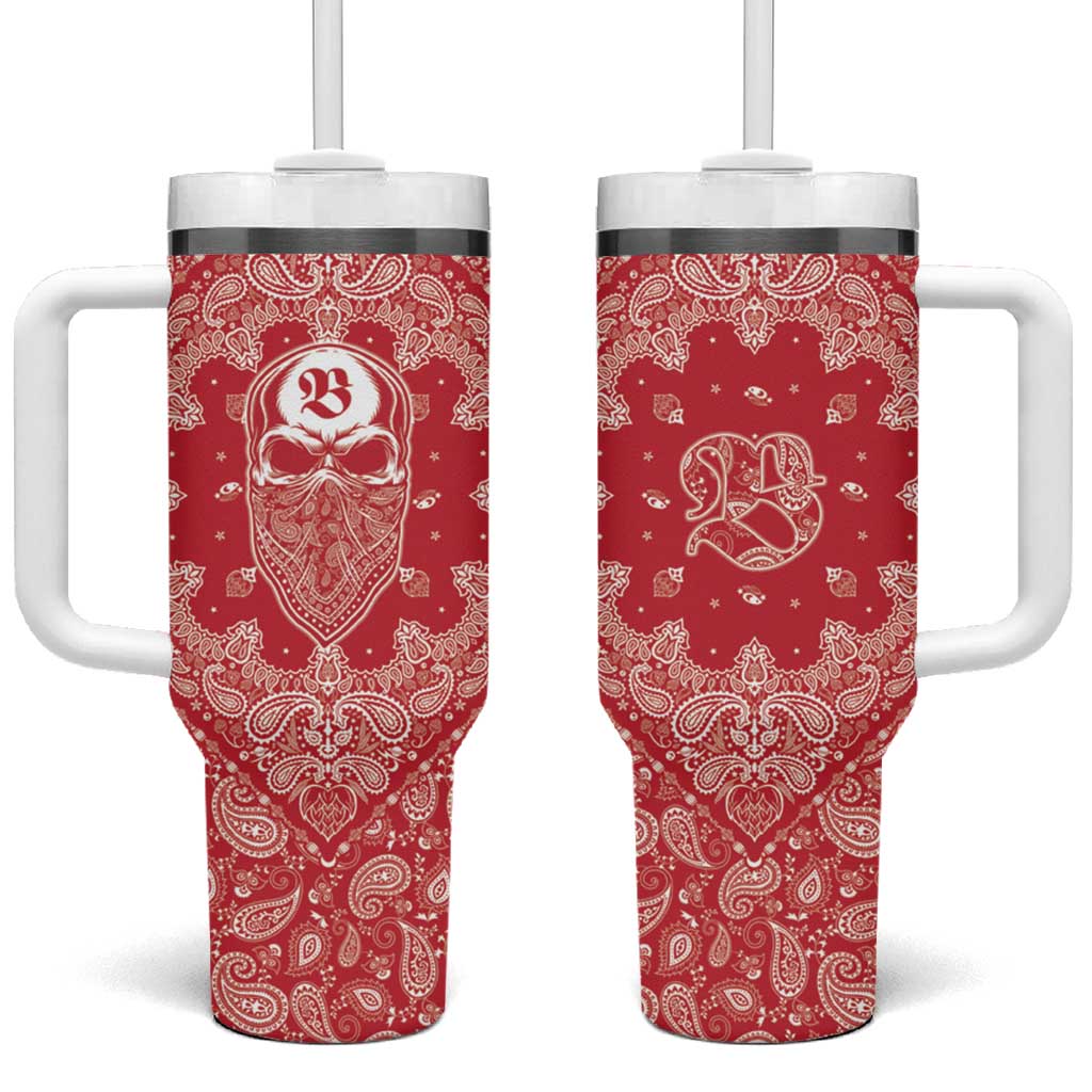 Red Paisley Tumbler With Handle Skull Gangster - Wonder Print Shop