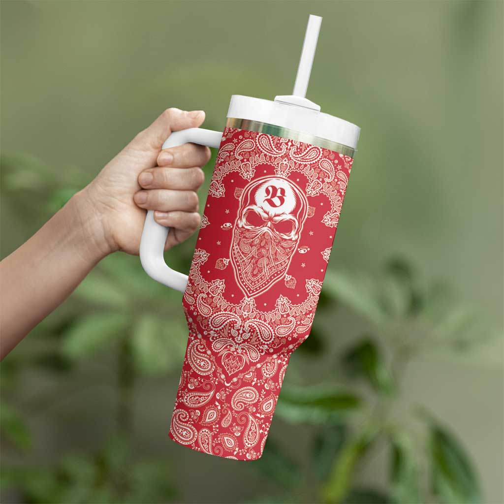 Red Paisley Tumbler With Handle Skull Gangster - Wonder Print Shop