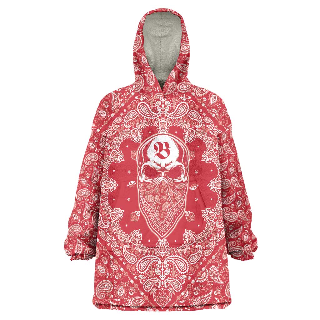 Red Paisley Wearable Blanket Hoodie Skull Gangster - Wonder Print Shop