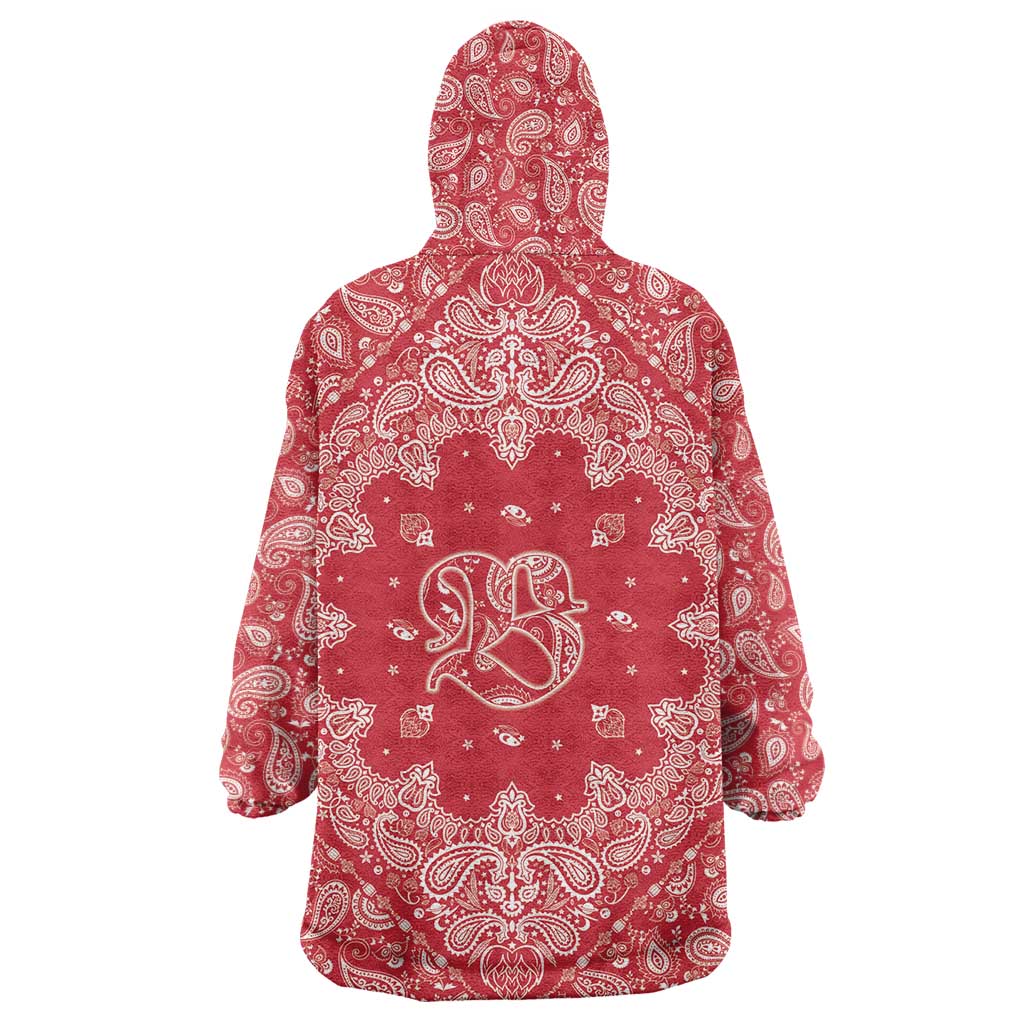 Red Paisley Wearable Blanket Hoodie Skull Gangster - Wonder Print Shop