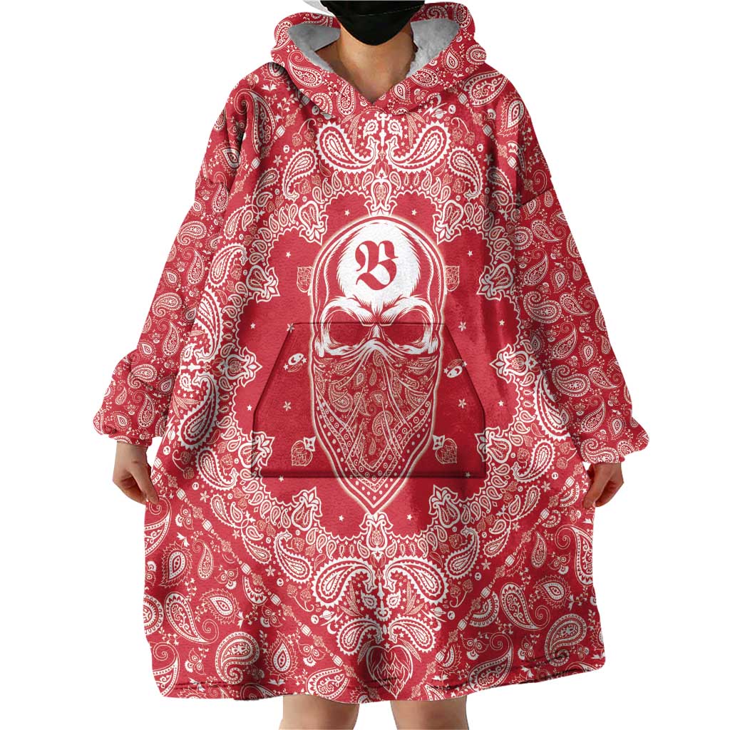 Red Paisley Wearable Blanket Hoodie Skull Gangster - Wonder Print Shop