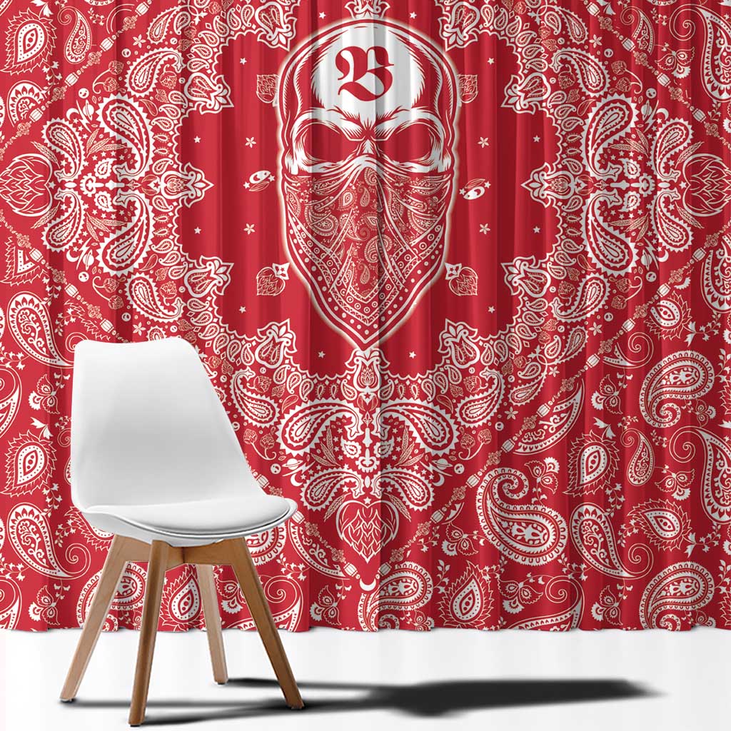 Red Paisley Window Curtain Skull Gangster - Wonder Print Shop