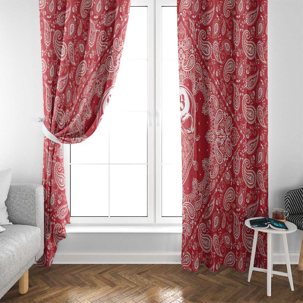 Red Paisley Window Curtain Skull Gangster - Wonder Print Shop