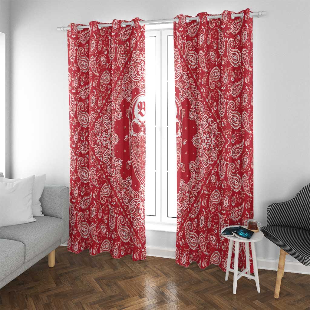 Red Paisley Window Curtain Skull Gangster - Wonder Print Shop