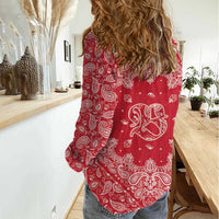 Red Paisley Women Casual Shirt Skull Gangster - Wonder Print Shop