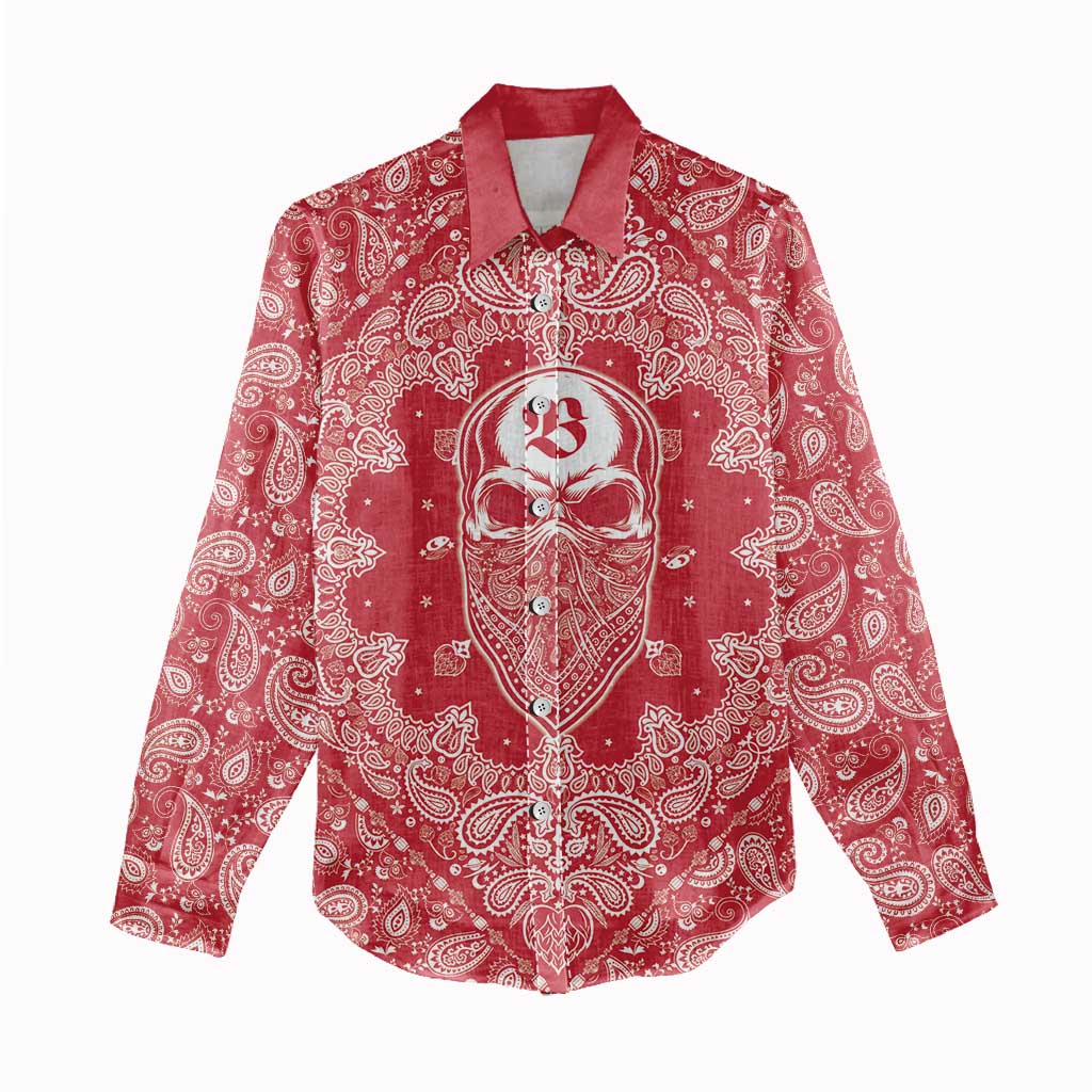 Red Paisley Women Casual Shirt Skull Gangster - Wonder Print Shop