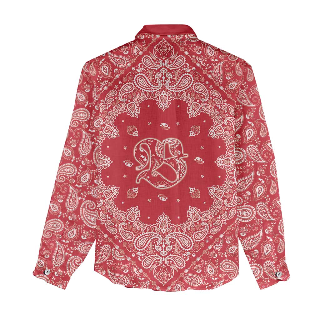 Red Paisley Women Casual Shirt Skull Gangster - Wonder Print Shop