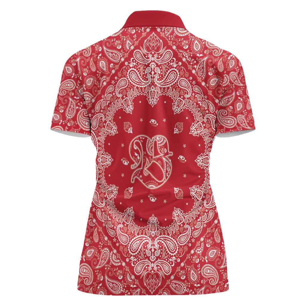 Red Paisley Women Polo Shirt Skull Gangster - Wonder Print Shop