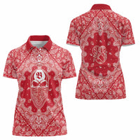 Red Paisley Women Polo Shirt Skull Gangster - Wonder Print Shop