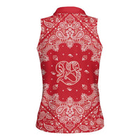 Red Paisley Women Sleeveless Polo Shirt Skull Gangster - Wonder Print Shop