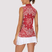 Red Paisley Women Sleeveless Polo Shirt Skull Gangster - Wonder Print Shop