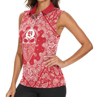 Red Paisley Women Sleeveless Polo Shirt Skull Gangster - Wonder Print Shop