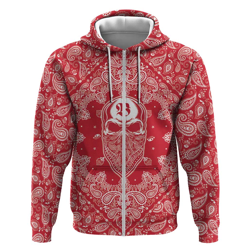 Red Paisley Zip Hoodie Skull Gangster - Wonder Print Shop