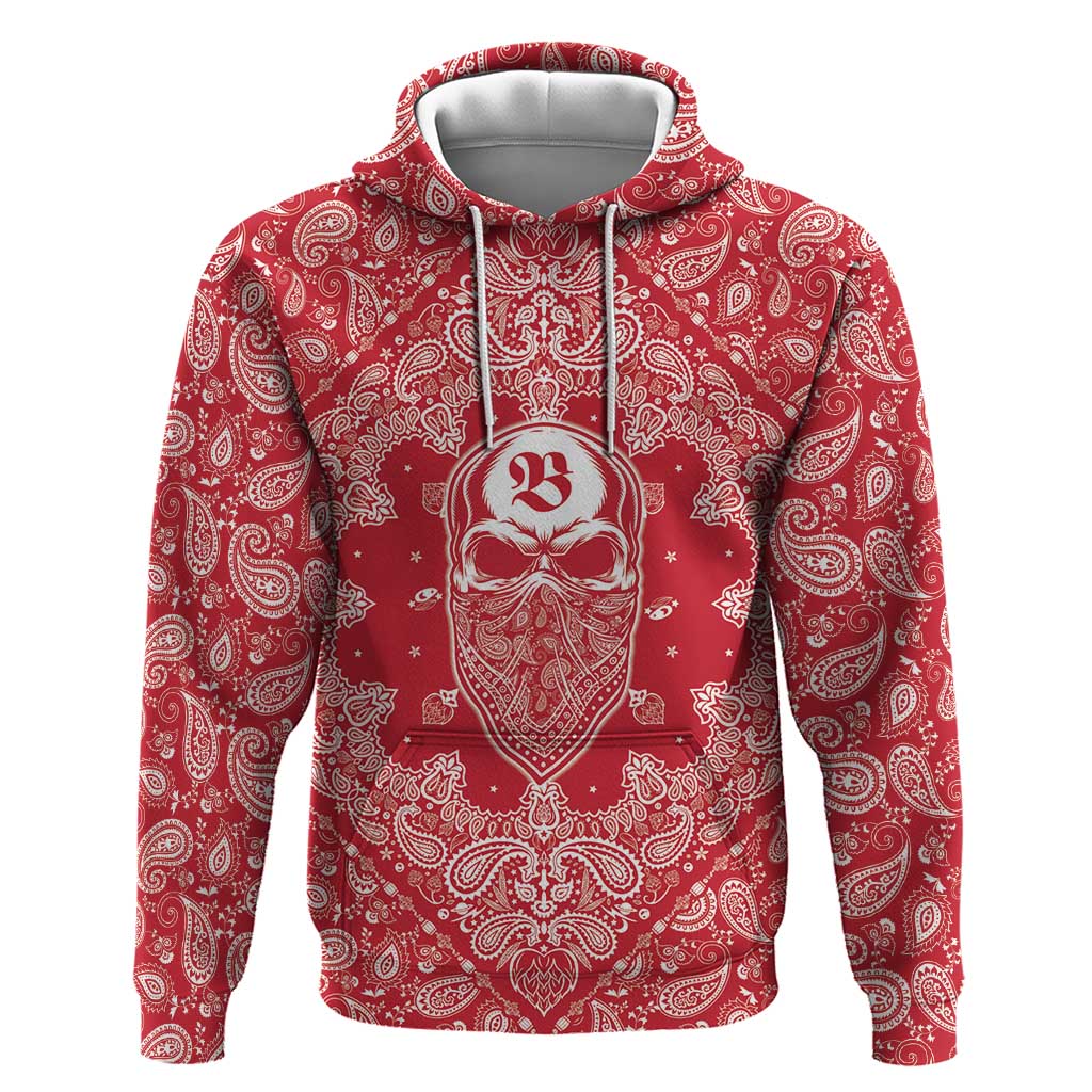 Red Paisley Zip Hoodie Skull Gangster - Wonder Print Shop