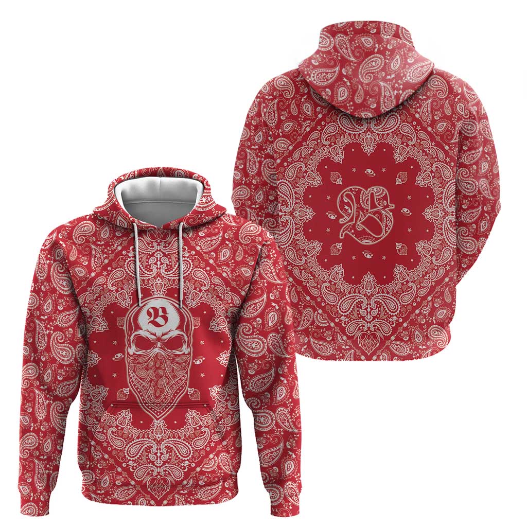 Red Paisley Zip Hoodie Skull Gangster - Wonder Print Shop