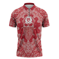Red Paisley Zipper Polo Shirt Skull Gangster - Wonder Print Shop