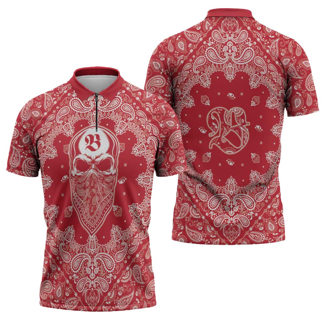 Red Paisley Zipper Polo Shirt Skull Gangster - Wonder Print Shop