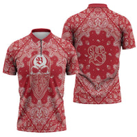 Red Paisley Zipper Polo Shirt Skull Gangster - Wonder Print Shop